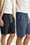 Men's 2-Pack Black-Navy Blue 100% Cotton Linen Muslin Shorts Comfortable Fit Summer Fabric Back Pocketed