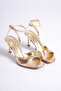 Milano Women's Gold Blunt Toe Single Band Open Toe Heeled Shoes