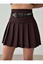 Yazı Detail Belt Layered Pleated Mini Skirt Brown Premium Posture - Brown - S - 4