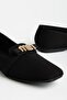 Women's Ballet Flats Black Textile Material Blunt Toe Stoned Bow - 2
