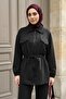 Ruched Lace-Up Black Double Suit Set - 2