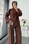 One-Shoulder Draped Asymmetrical Cut Design Double Suit – Brown - 8