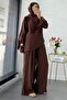 One-Shoulder Draped Asymmetrical Cut Design Double Suit – Brown - 2