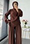 One-Shoulder Draped Asymmetrical Cut Design Double Suit – Brown - 3