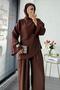 One-Shoulder Draped Asymmetrical Cut Design Double Suit – Brown - 7