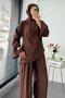 One-Shoulder Draped Asymmetrical Cut Design Double Suit – Brown - 5