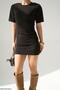 Women's Padded Shoulders Yandan Ruched Premium Combed Cotton Dress - 4