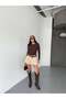 Women's Crew Neck Long Sleeve Accessory Detail Scuba Fabric Blouse - 4