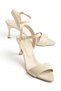 Women's Stiletto Heel U S Sandals Beige Shiny Skin Thick Single Band - 3