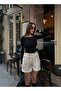 Women's Eyelet Detailed Chain Belt Pack Mini Shorts Beige - 7