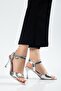Women's Stiletto Heel U S Sandals Silver Shiny Skin Stone Buckle Thick Single Band - 4