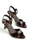 Women's Stiletto Heel U S Sandals Brown Shiny Leather Stone Buckle Thick Single Strap - 2