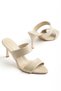 Women's Stiletto Heel U t Slipper Beige Two-Striped Shiny Skin - 3