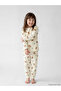 Ecru Crew Neck Printed Girls' Pajama Set