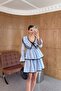 Black Piped Blue Striped Dress - 2