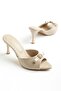 Women's Stiletto Heel U t Slipper Beige Shiny Leather Bow Tie - 3