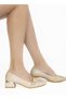 Women's Beige Buckled Pointed Toe Short Heeled Classic Shoes - 4