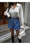 Women's Eyelet Detailed Chain Belt Pack Mini Shorts Blue - 6
