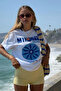 Women's Mykonos Printed Oversized 100% Cotton Wide Cut Soft-Textured Crew Neck T-Shirt