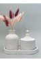 White Bohemian Concrete Decor Set – 3 Piece Home Accent (Vase, Jewelry Box & Tray) - 4