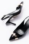 Gold Premium Women's Black Patent Leather Pointed Toe Stiletto Heeled Shoes - Buckled Stylish Evening Dress Shoes - 2