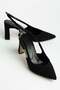 Plus Size Women's Heeled Shoes Black Satin Flat Heel Side Transparent