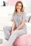 White Color Gray Striped Heart Pattern Shirt Collar Buttons Milan Fabric Women's Pajama Set