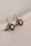 Authentic Earrings with Yellow Cat's Eye Stone and Flower Figure