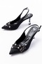 Gold Premium Black Pointed Toe Buckled Women's Heeled Shoes - Stiletto Heel U Stylish Slingback Stiletto