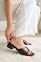 Tigra Brown Wrinkled Patent Leather (4 cm Heel Length) Square Toe Heels Slipper Shoes - 2