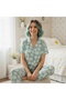 Floral Pattern Shirt Collar Buttons Milan Fabric Soft Women's Pajama Set - 2