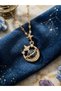 Gold Color Steel Necklace with Zircon Stone and Saturn Star Figure