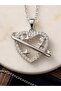 Silver Steel Necklace with Zircon Stone Heart and Saturn Detail