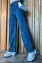 Women's High Waist Dark Blue Loose Fit Palazzo Pants Stretch Fabric Denim Jeans. - 4