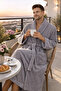 Men's Anthracite Cotton Piece Towel Bathrobe Set Shawl Collar Soft-Textured Bathrobe + Towel - 3