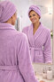Women's Lilac Cotton Piece Towel Bathrobe Set Shawl Collar Soft-Textured Bathrobe + Towel - 2
