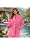 Women's Fuchsia Cotton Piece Towel Bathrobe Set Shawl Collar Soft-Textured Bathrobe + Towel - 4