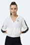 Razzle Women's Zippered Hooded Pocketed Ecru Sweatshirt