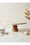 Natural Travertine Marble 25 cm Wooden Leg Cake Stand Chintika Model Presentation Plate, Presentation Plate