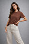 Women's Brown Short Sleeve Crew Neck Interlock Fabric T-Shirt - 4