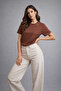 Women's Brown Short Sleeve Crew Neck Interlock Fabric T-Shirt - 2