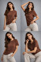 Women's Brown Short Sleeve Crew Neck Interlock Fabric T-Shirt - 7
