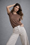 Women's Light Brown Short Sleeve Crew Neck Interlock Fabric T-Shirt - 2