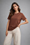 Women's Brown Short Sleeve Crew Neck Interlock Fabric T-Shirt - 6