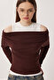 Open-Shoulder Athlete Knitted Blouse Lax0009 Brown