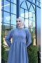 Button Detailed Pleated Hijab Dress Light Gray Hnt8528 - 3