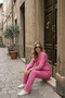 Women's Slit Blouse and Elastic Hem Pants Set in Cotton Ribbed Fabric - 2
