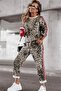 Women's Leopard Printed Piece Striped Detailed Set Dpasp7233