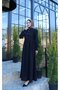 Button Detailed Pleated Hijab Dress Black Hnt8528 - 3