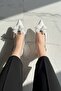 Afra Bowknot White Patent Leather (4 cm Heel Length) Pointed Toe Heeled Ballet Flats Shoes - 2